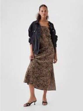 GAP RARE NWOT Leopard-Print Slip Midi Dress in Brown and Black XL